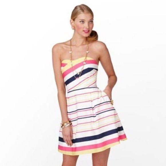 Lilly Pulitzer Felicity Strapless Fit and Flare Striped Dress, Size 2 - Picture 13 of 13